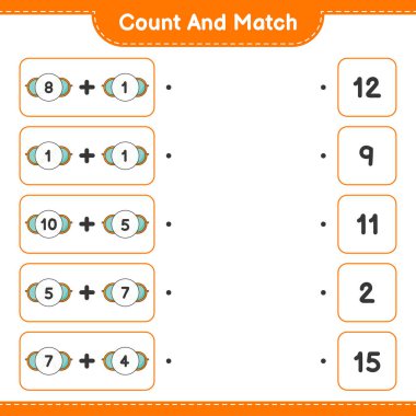 Say ve eşleştir, güneş gözlüğü sayısını say ve doğru numaralarla eşleştir. Eğitimsel çocuk oyunu, yazdırılabilir çalışma tablosu, vektör illüstrasyonu