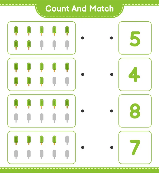 Подсчитайте Сравните Посчитайте Количество Мороженого Сопоставьте Правильными Цифрами Образовательные Игры — стоковый вектор