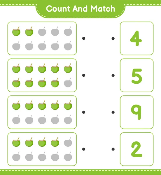 Contar Coincidir Contar Número Coco Coincidir Con Los Números Correctos — Vector de stock