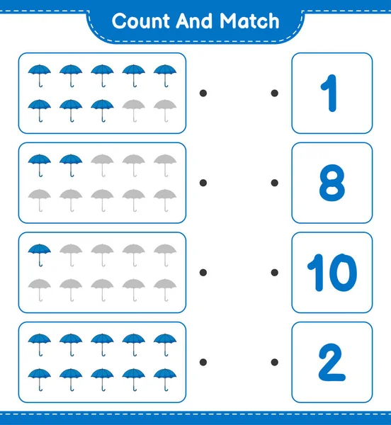 Zählen Und Übereinstimmen Die Anzahl Der Regenschirme Zählen Und Mit — Stockvektor