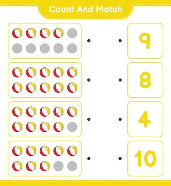 Zählen Und Übereinstimmen Die Anzahl Der Beach Bälle Zählen Und — Stockvektor