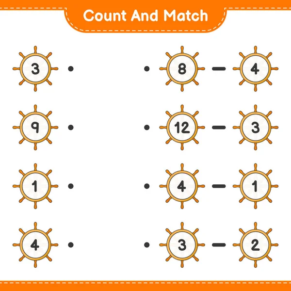 Count Match Count Number Ship Steering Wheel Match Right Numbers — Stock Vector