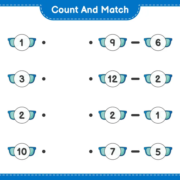 Számolj Egyezz Számold Meg Napszemüveget Egyezz Megfelelő Számokkal Oktatási Gyermek — Stock Vector