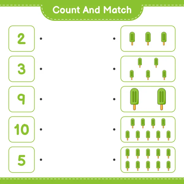 Contar Coincidir Contar Número Helado Coincidir Con Los Números Correctos — Archivo Imágenes Vectoriales