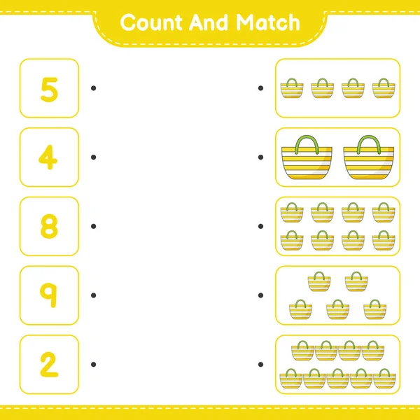 Count Match Count Number Beach Bag Match Right Numbers Educational — Stock Vector