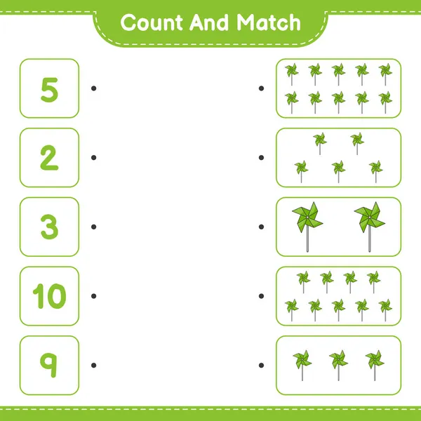 Tel Match Tel Het Aantal Pinwheels Match Met Juiste Nummers — Stockvector