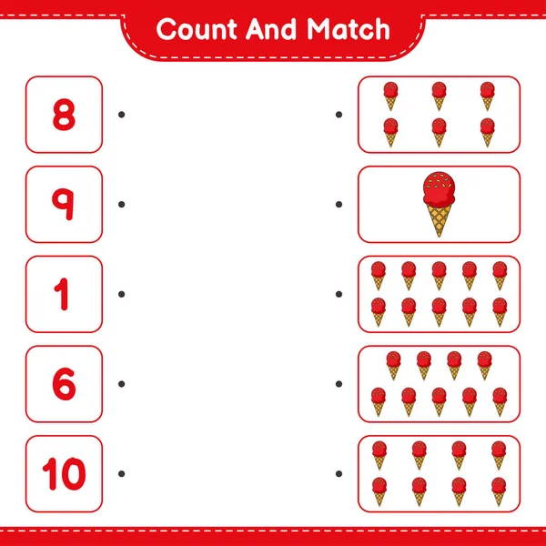 Contar Coincidir Contar Número Helado Coincidir Con Los Números Correctos — Archivo Imágenes Vectoriales