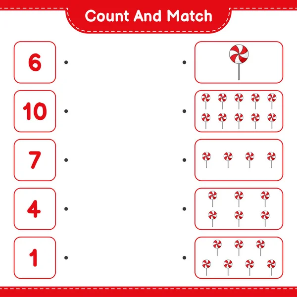 Contar Emparejar Contar Número Caramelos Emparejar Con Los Números Correctos — Archivo Imágenes Vectoriales