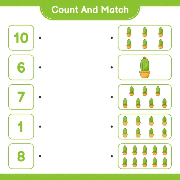 Räkna Och Matcha Räkna Antalet Kaktus Och Matcha Med Rätt — Stock vektor