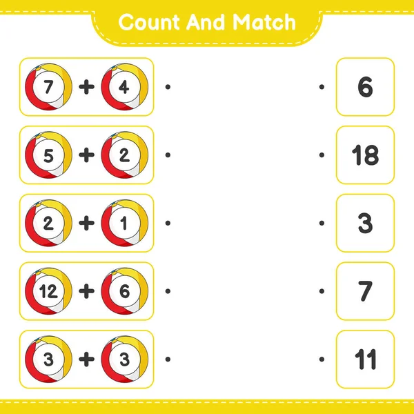Подсчитайте Сравните Посчитайте Количество Мячей Пляже Сравните Правильными Номерами Образовательные — стоковый вектор
