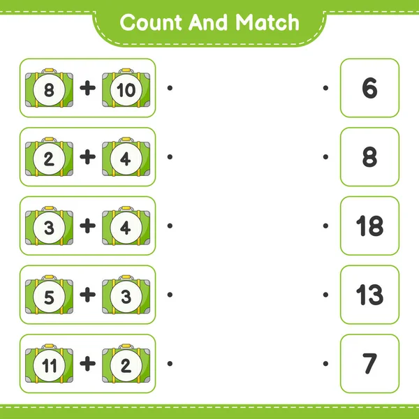 计数和匹配 计数行李数量和匹配的正确数字 教育儿童游戏 可打印工作表 矢量图解 — 图库矢量图片
