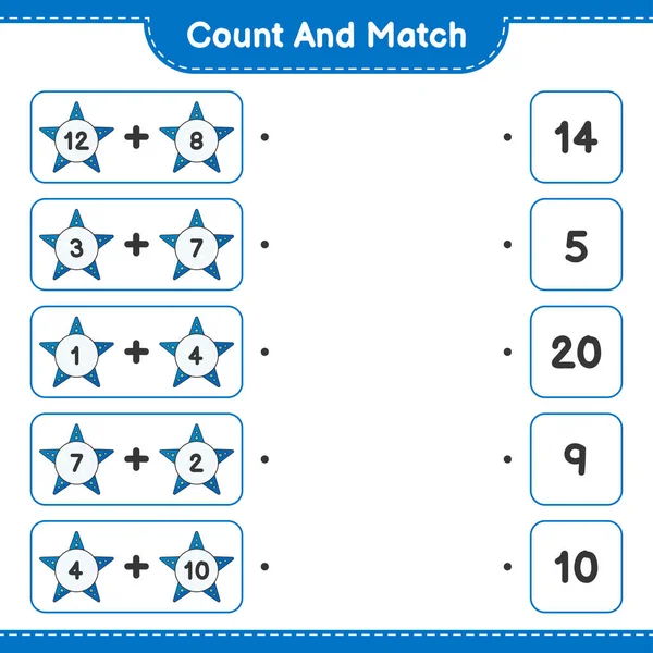 Zählen Und Übereinstimmen Die Anzahl Der Seesterne Zählen Und Mit — Stockvektor