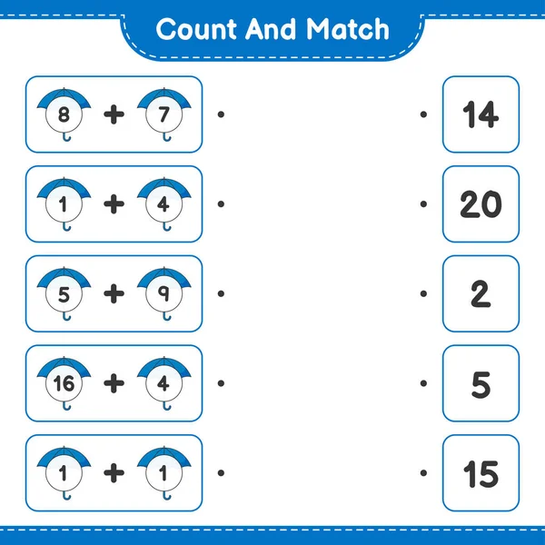 Count Match Count Number Umbrella Match Right Numbers Educational Children — Stock Vector