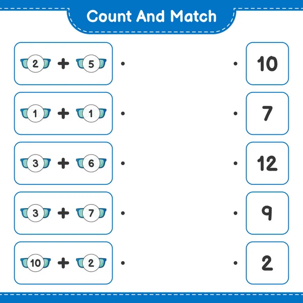 Count Match Count Number Sunglasses Match Right Numbers Educational Children — Stock Vector