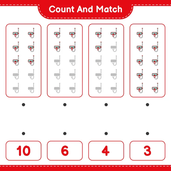 Contar Coincidir Contar Número Máscara Buceo Coincidir Con Los Números — Archivo Imágenes Vectoriales