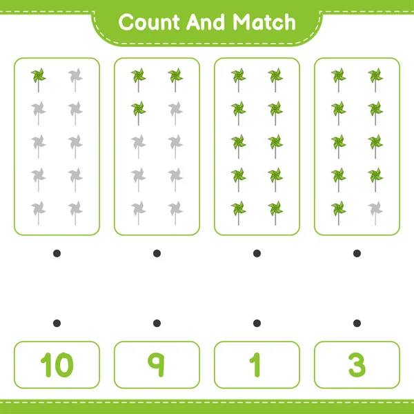 Räkna Och Matcha Räkna Antalet Pinwheels Och Matcha Med Rätt — Stock vektor