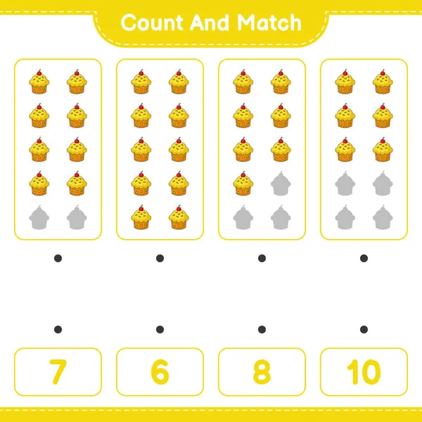 Count Match Count Number Cup Cake Match Right Numbers Educational — Stock Vector