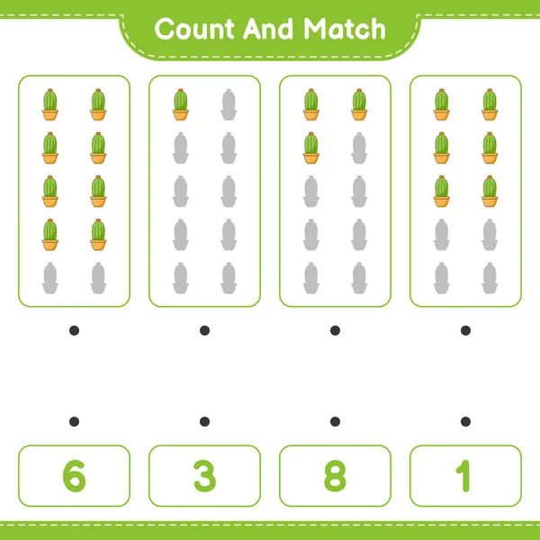 Conte Combine Conte Número Cactos Combine Com Números Certos Jogo — Vetor de Stock