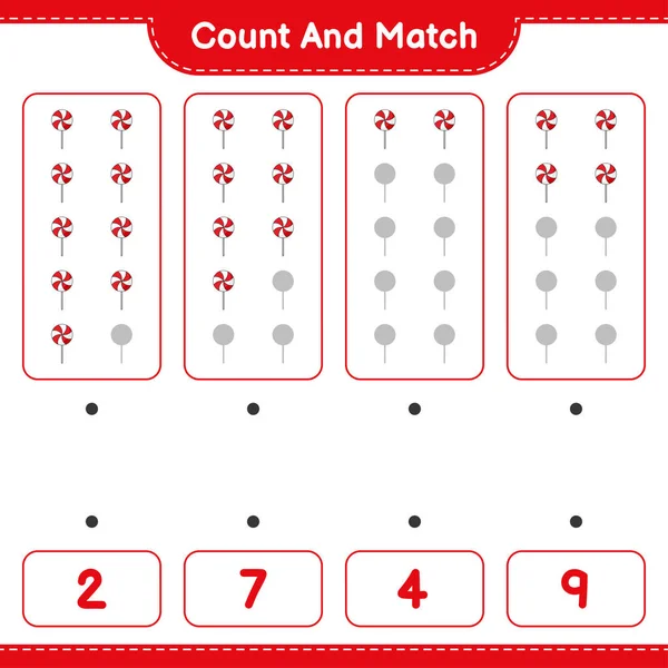 Contare Abbinare Contare Numero Caramelle Abbinare Con Numeri Giusti Gioco — Vettoriale Stock