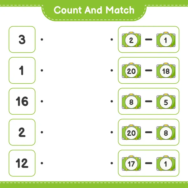 计数和匹配 计数行李数量和匹配的正确数字 教育儿童游戏 可打印工作表 矢量图解 — 图库矢量图片