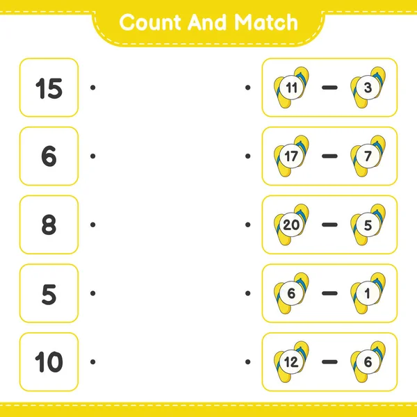 Count Match Count Number Flip Flop Match Right Numbers Educational — Stock Vector