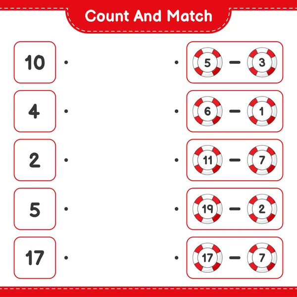 Zählen Und Übereinstimmen Die Anzahl Der Rettungsringe Zählen Und Mit — Stockvektor