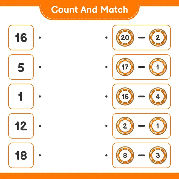 숫자와 일치하는 주황색 숫자를 숫자와 교육용 인쇄용 작업복 — 스톡 벡터