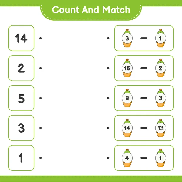 Count Match Count Number Cactus Match Right Numbers Educational Children — Stock Vector