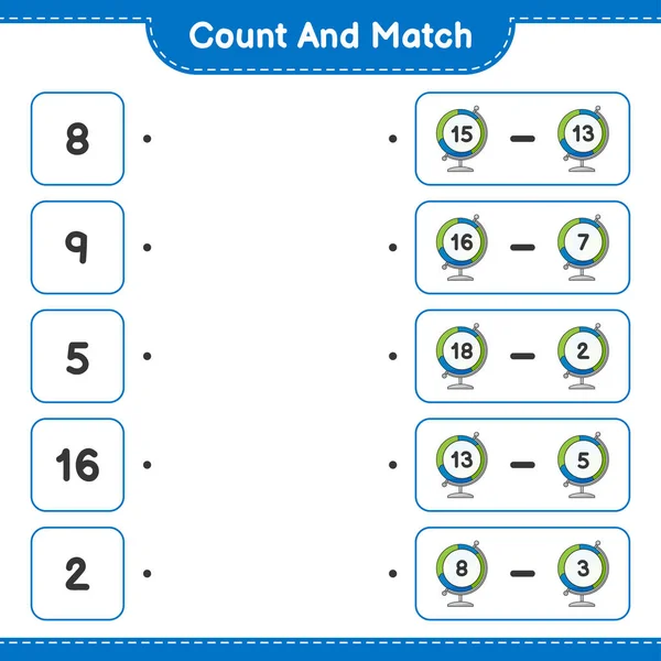 Подсчитайте Сравните Посчитайте Число Глобуса Сопоставьте Правильными Числами Образовательные Игры — стоковый вектор