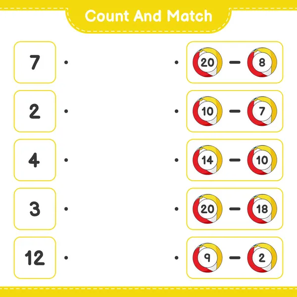Подсчитайте Сравните Посчитайте Количество Мячей Пляже Сравните Правильными Номерами Образовательные — стоковый вектор
