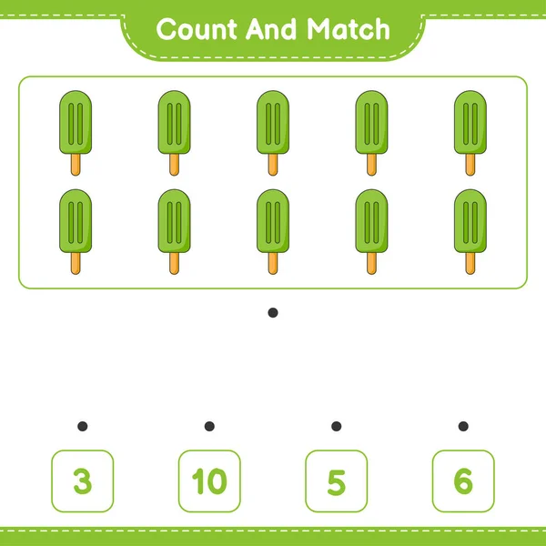计数和匹配 计数冰淇淋的数量 并与正确的数字匹配 教育儿童游戏 可打印工作表 矢量图解 — 图库矢量图片