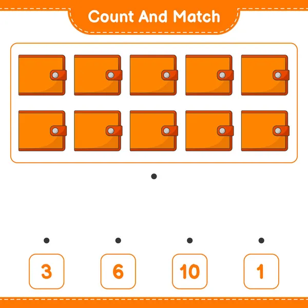 カウントして一致させ ウォレットの数を数え 正しい数と一致させます 教育用子供ゲーム 印刷可能なワークシート ベクトルイラスト — ストックベクタ