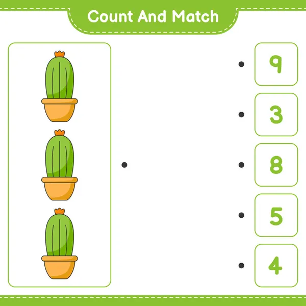 Numărați Potriviți Numărați Numărul Cactus Potriviți Numerele Potrivite Joc Educațional — Vector de stoc