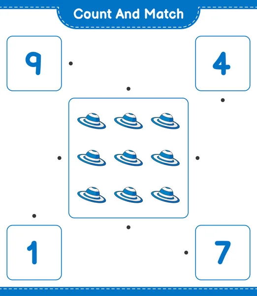Zählen Und Übereinstimmen Zählen Sie Die Anzahl Der Sommermützen Und — Stockvektor