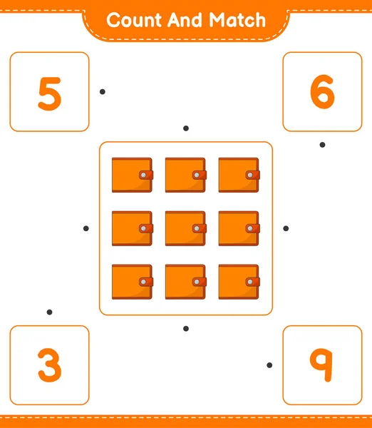 Contare Abbinare Contare Numero Portafoglio Abbinare Con Numeri Giusti Gioco — Vettoriale Stock