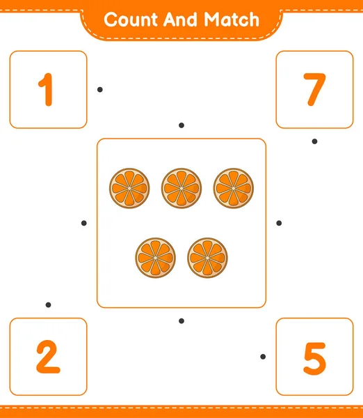 Zählen Und Übereinstimmen Die Zahl Orange Zählen Und Mit Den — Stockvektor