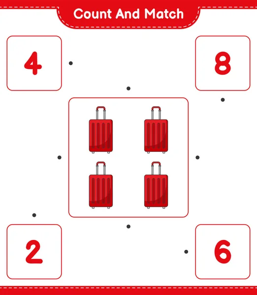 Zählen Und Übereinstimmen Die Anzahl Der Reisetaschen Zählen Und Mit — Stockvektor