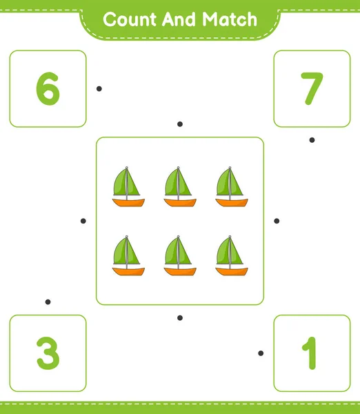 Zählen Und Übereinstimmen Die Anzahl Der Segelboote Zählen Und Mit — Stockvektor