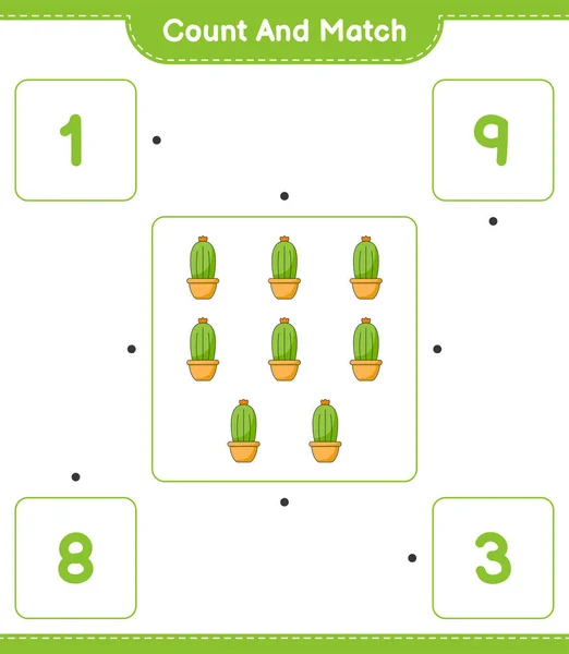 Zählen Und Übereinstimmen Die Anzahl Der Kakteen Zählen Und Mit — Stockvektor