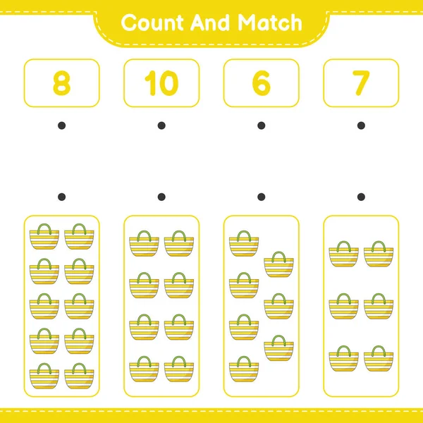 Zählen Und Übereinstimmen Die Anzahl Der Strandtaschen Zählen Und Mit — Stockvektor