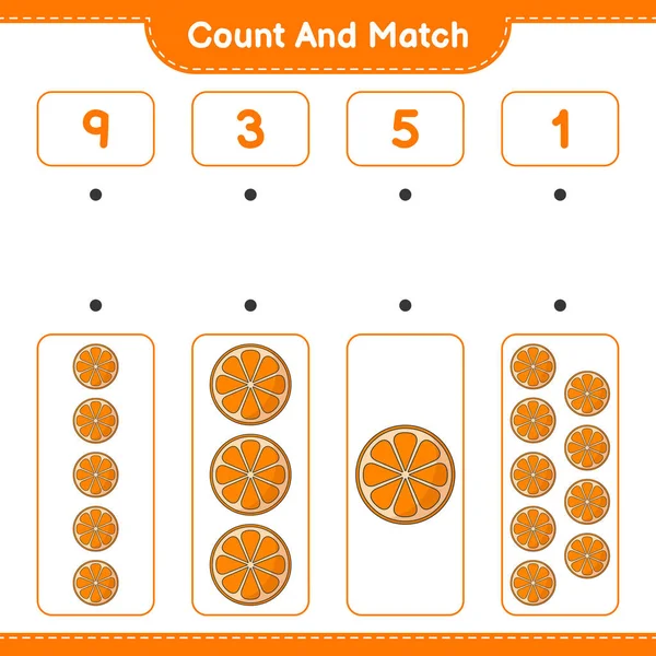 Contare Abbinare Contare Numero Arancione Abbinare Con Numeri Giusti Gioco — Vettoriale Stock