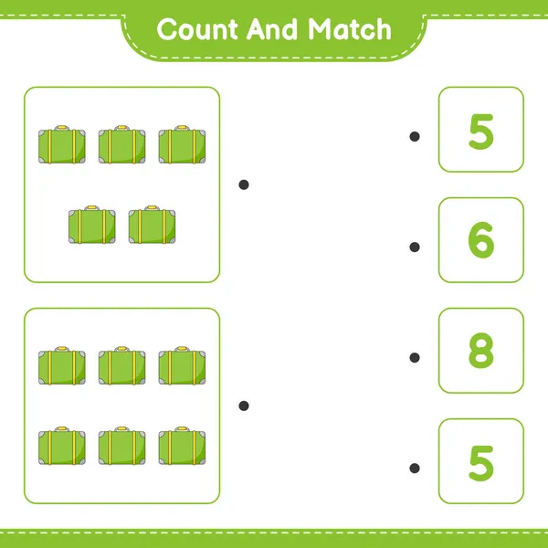 Count Match Count Number Luggage Match Right Numbers Educational Children — Stock Vector