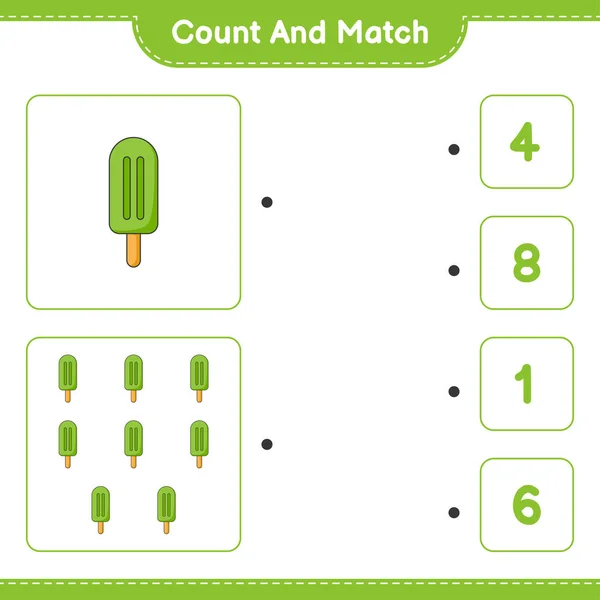 计数和匹配 计数冰淇淋的数量 并与正确的数字匹配 教育儿童游戏 可打印工作表 矢量图解 — 图库矢量图片