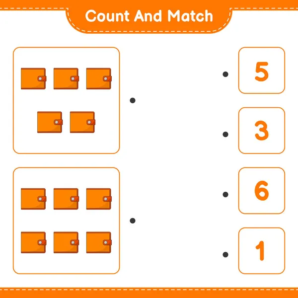 Count Match Count Number Wallet Match Right Numbers Educational Children — Stock Vector