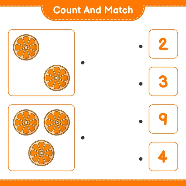 Contare Abbinare Contare Numero Arancione Abbinare Con Numeri Giusti Gioco — Vettoriale Stock