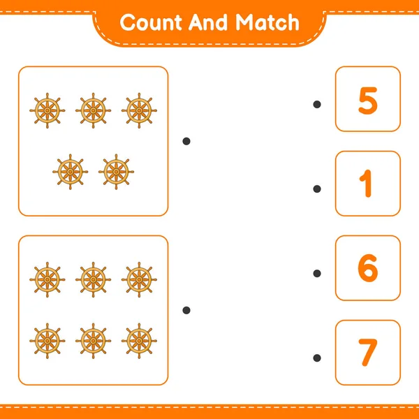 Zählen Und Übereinstimmen Die Anzahl Der Schiffslenkrad Zählen Und Mit — Stockvektor
