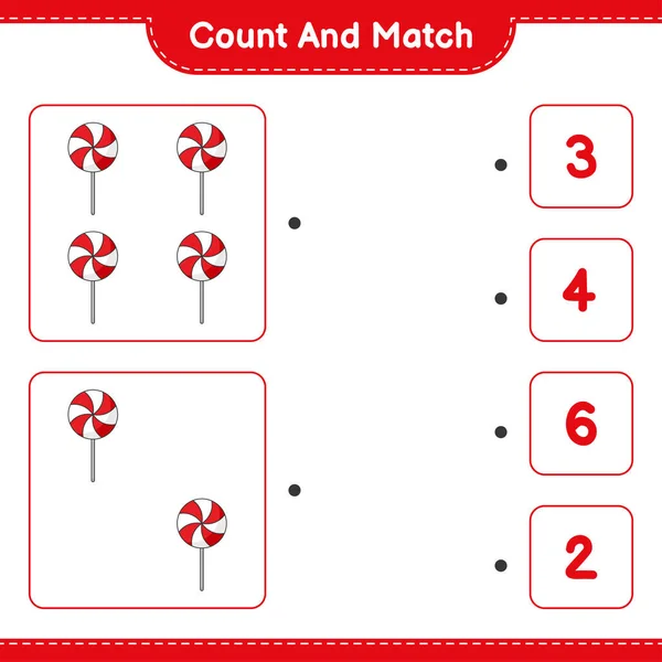 Zählen Und Übereinstimmen Die Anzahl Der Süßigkeiten Zählen Und Mit — Stockvektor