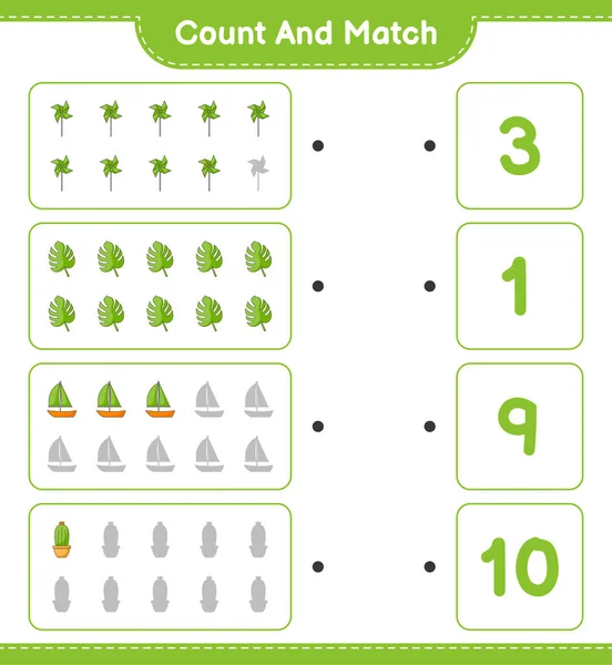 Μετρήστε Και Αγώνα Μετρήστε Τον Αριθμό Των Pinwheels Cactus Monstera — Διανυσματικό Αρχείο