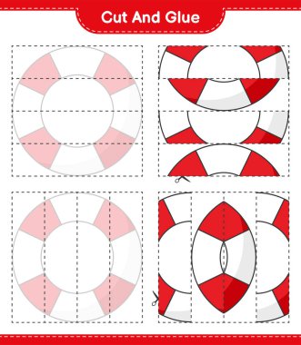 Kes ve yapıştır, Lifebuoy 'un parçalarını kes ve yapıştır. Eğitimsel çocuk oyunu, yazdırılabilir çalışma tablosu, vektör illüstrasyonu