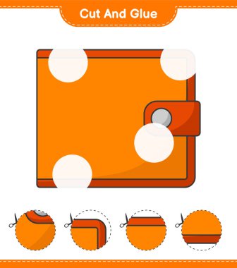 Kes ve yapıştır, Cüzdanın parçalarını kes ve yapıştır. Eğitimsel çocuk oyunu, yazdırılabilir çalışma tablosu, vektör illüstrasyonu